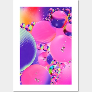 Colorful close up of oil drops in water Posters and Art